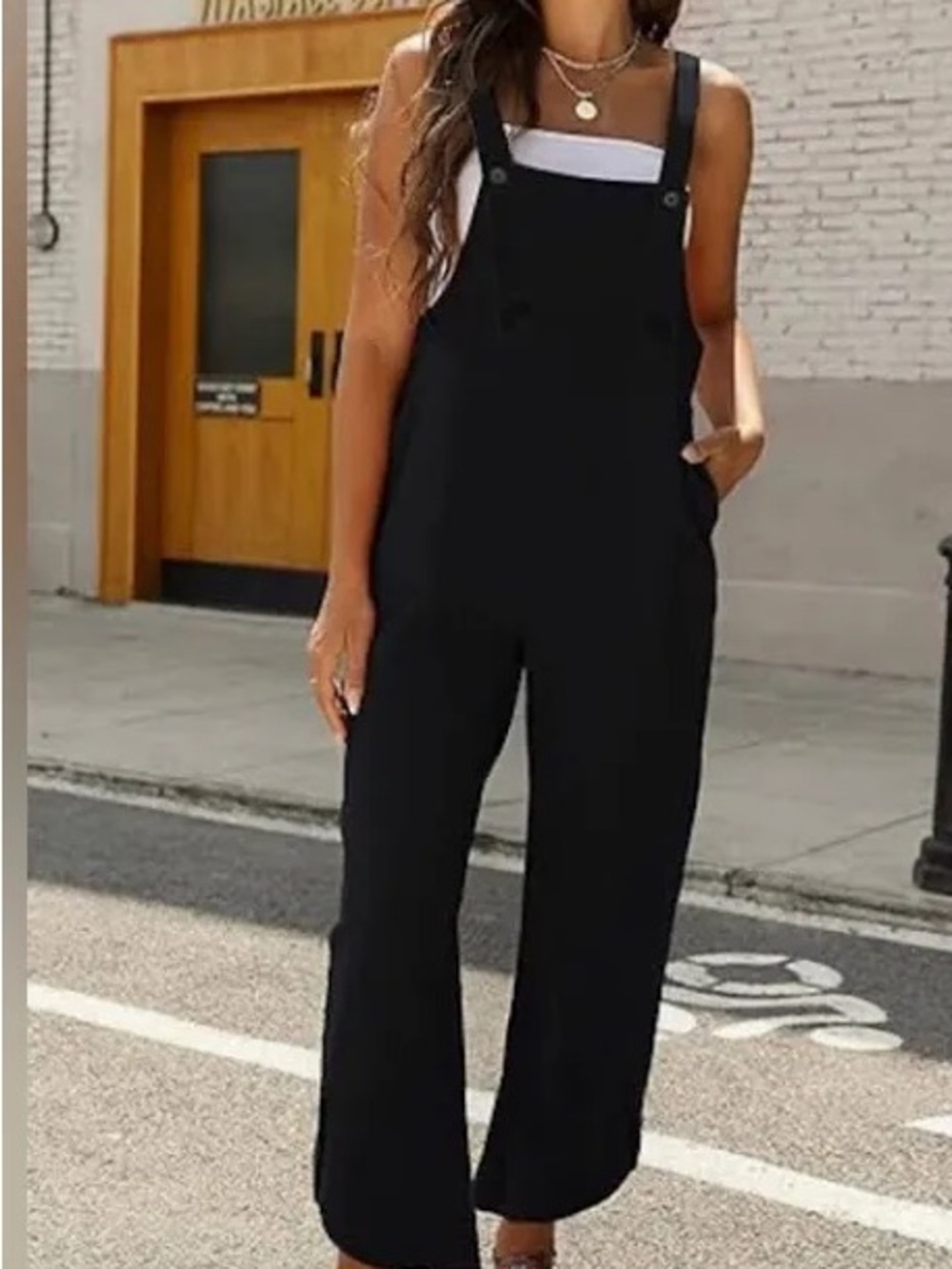 NATURAL LIFE Black linen cotton Wide-Leg Overall Jumpsuit overalls romper